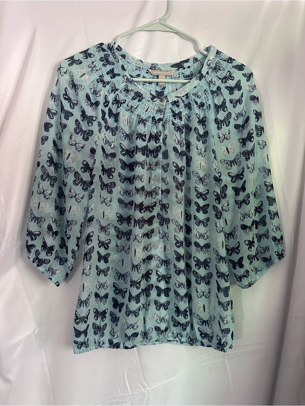 Banana Republic Light Blue Butterfly Print Blouse